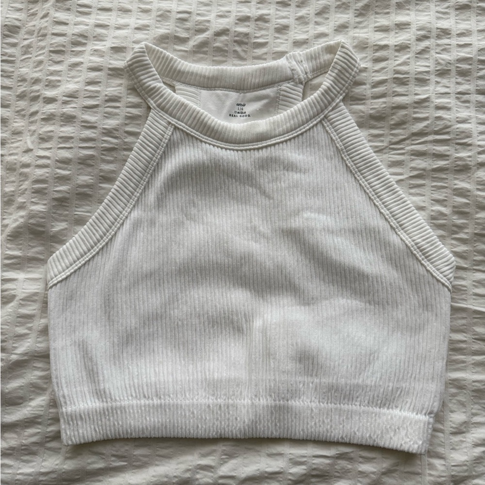 Aerie White Ribbed Halter Crop Top NWOT